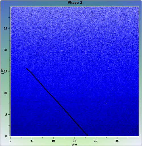 Indium phosphide (InP) on sapphire surface. AFM image. Semi-contact mode. Phase image.