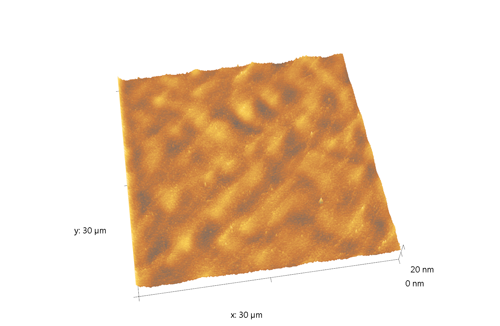 Indium phosphide (InP) on sapphire surface. AFM image. Semi-contact mode. Topography 3D.