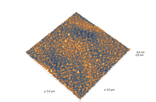Indium phosphide (InP) on sapphire surface. AFM image. Semi-contact mode. Topography 3D.