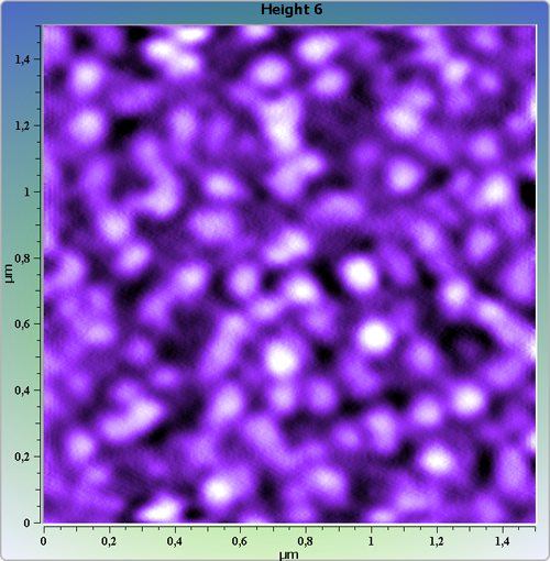 Indium phosphide (InP) on sapphire surface. AFM image. Semi-contact mode. Topography.