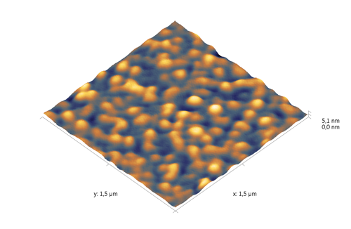 Indium phosphide (InP) on sapphire surface. AFM image. Semi-contact mode. Topography 3D.