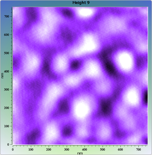 Indium phosphide (InP) on sapphire surface. AFM image. Semi-contact mode. Topography.