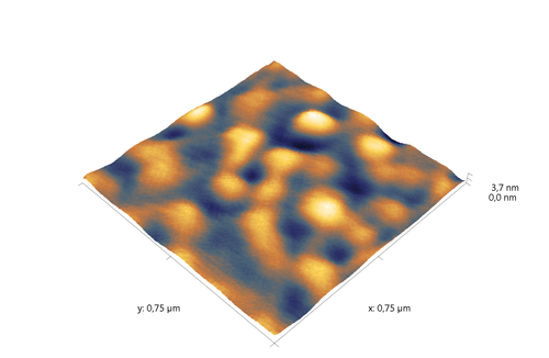 Indium phosphide (InP) on sapphire surface. AFM image. Semi-contact mode. Topography 3D.