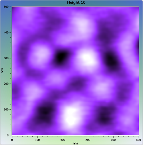 Indium phosphide (InP) on sapphire surface. AFM image. Semi-contact mode. Topography.
