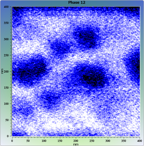 Indium phosphide (InP) on sapphire surface. AFM image. Semi-contact mode. Phase image.