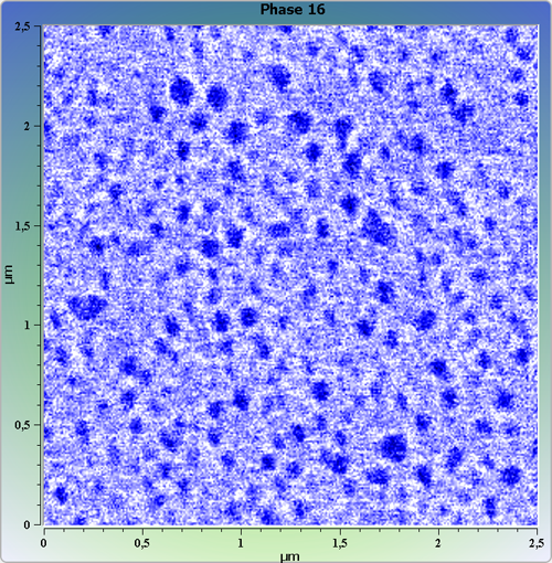 Indium phosphide (InP) on sapphire surface. AFM image. Semi-contact mode. Phase image.
