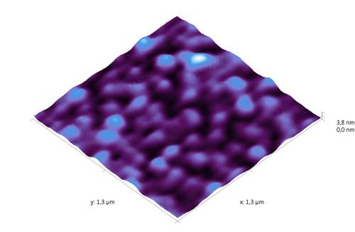Indium phosphide (InP) on sapphire surface. AFM image. Semi-contact mode. Topography 3D.