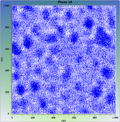 Indium phosphide (InP) on sapphire surface. AFM image. Semi-contact mode. Phase image.
