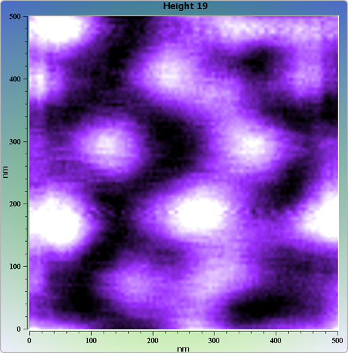 Indium phosphide (InP) on sapphire surface. AFM image. Semi-contact mode. Topography.