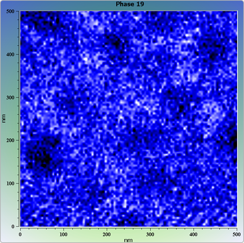 Indium phosphide (InP) on sapphire surface. AFM image. Semi-contact mode. Phase image.